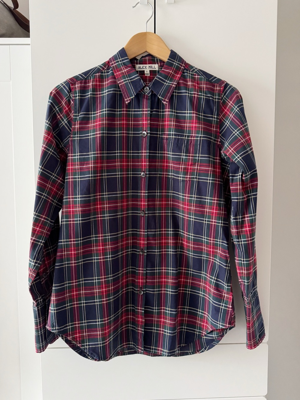 ALEX MILL Navy Red Plaid Button Down Shirt Cotton Stretch I S
